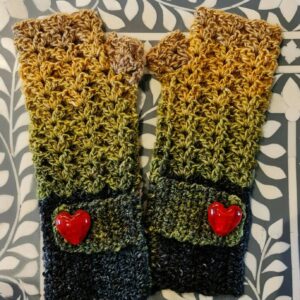 Handmade Crochet Wool Fingerless Gloves - Forest