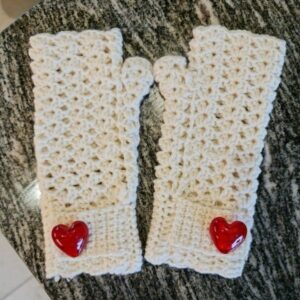 Handmade Crochet Wool Fingerless Gloves - White